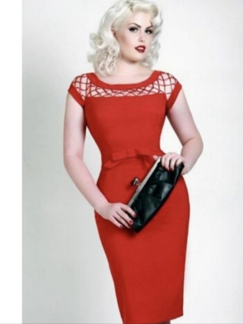 Tatyana Bettie Page Red Net XXL Wiggle Pinup Dress